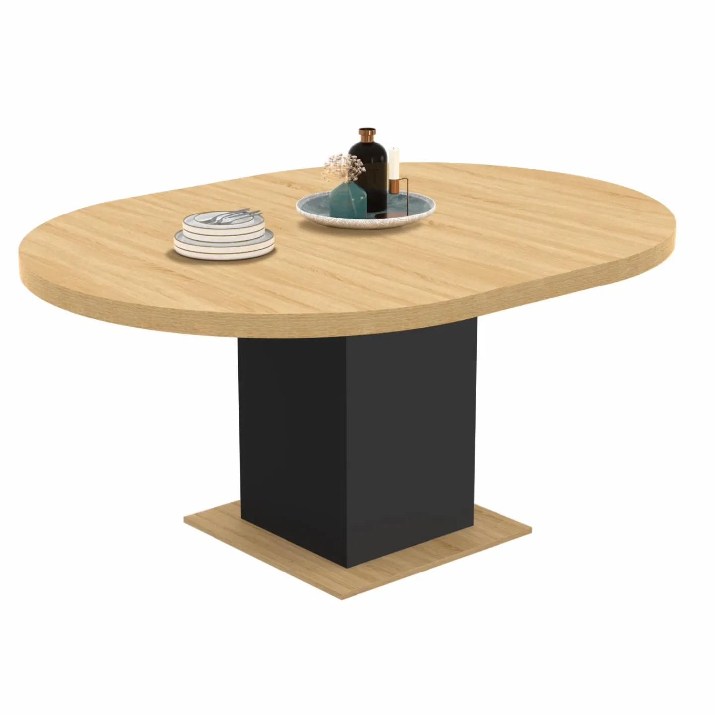 Table à manger ronde extensible 4-8 personnes noir et bois*IDMarket