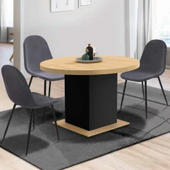 Table à manger ronde extensible 4-8 personnes noir et bois*IDMarket