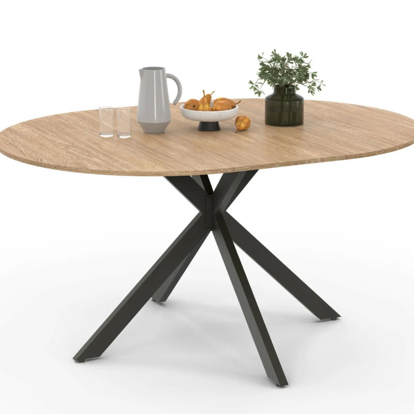 Table à manger ronde extensible noir et bois pour 6-8 personnes*IDMarket Sale