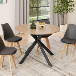 Table à manger ronde extensible noir et bois pour 6-8 personnes*IDMarket Sale