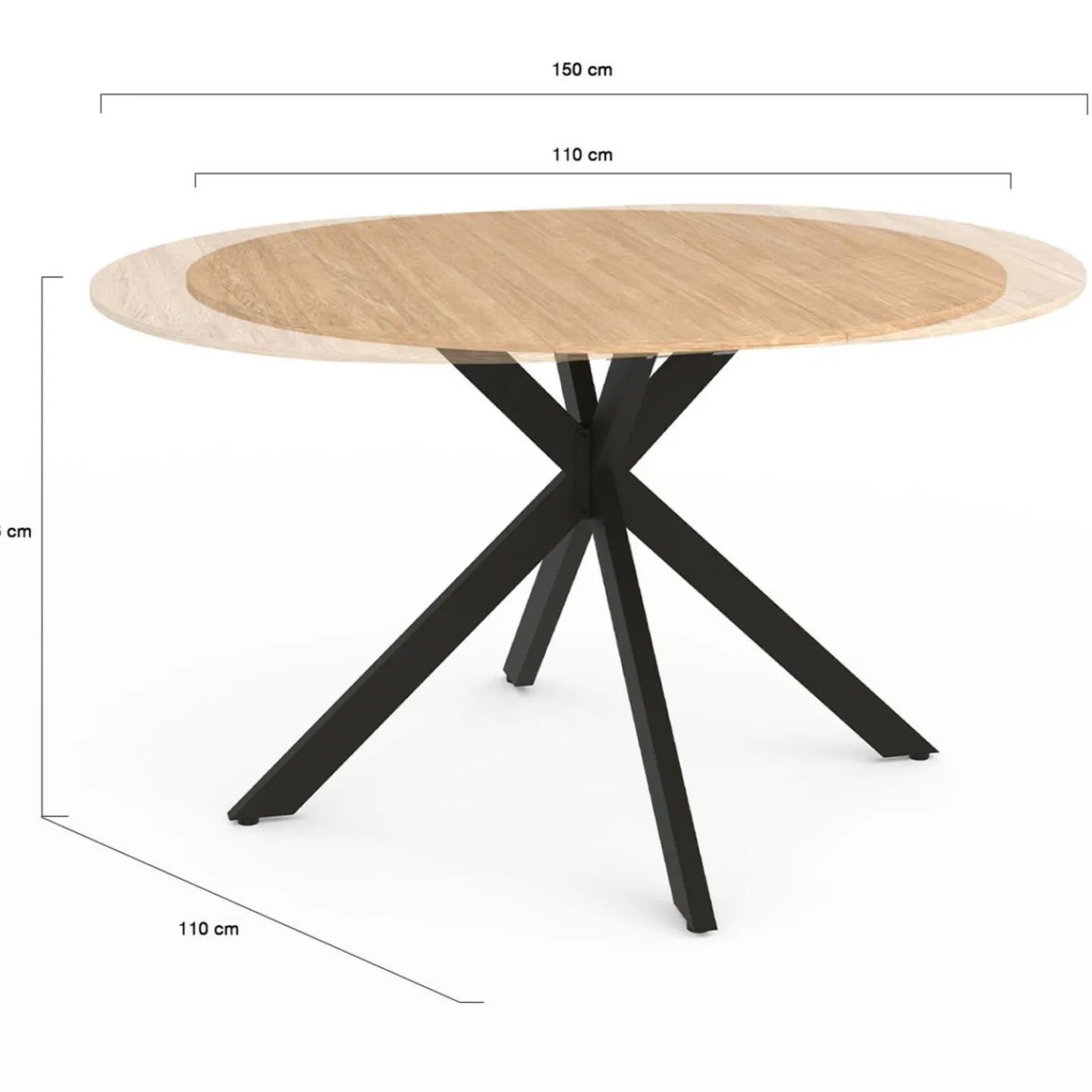 Table à manger ronde extensible noir et bois pour 6-8 personnes*IDMarket Sale