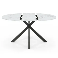 Table à manger ronde extensible plateau effet marbre 110-150 cm 4-8 personnes pied araignée métal noir*IDMarket Outlet