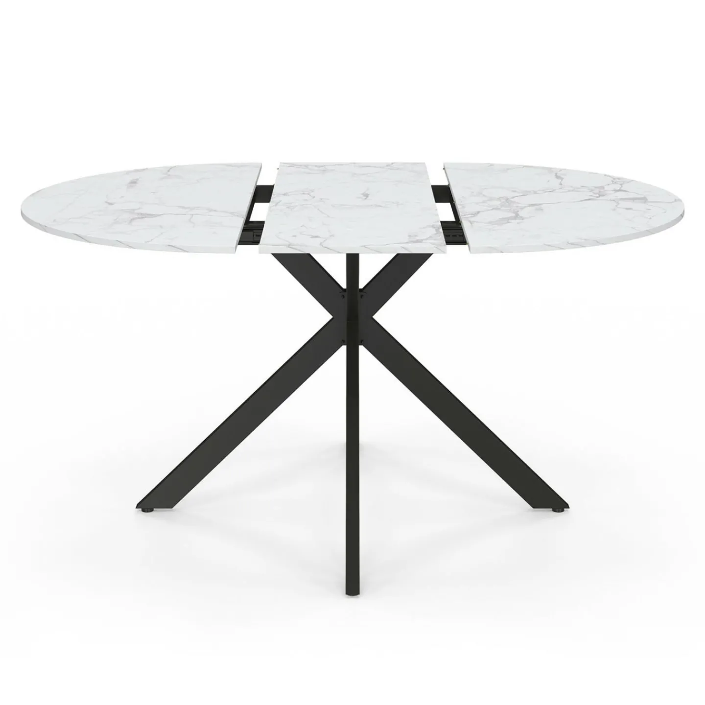 Table à manger ronde extensible plateau effet marbre 110-150 cm 4-8 personnes pied araignée métal noir*IDMarket Outlet