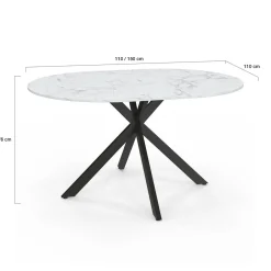Table à manger ronde extensible plateau effet marbre 110-150 cm 4-8 personnes pied araignée métal noir*IDMarket Outlet