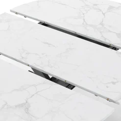 Table à manger ronde extensible plateau effet marbre 110-150 cm 4-8 personnes pied araignée métal noir*IDMarket Outlet