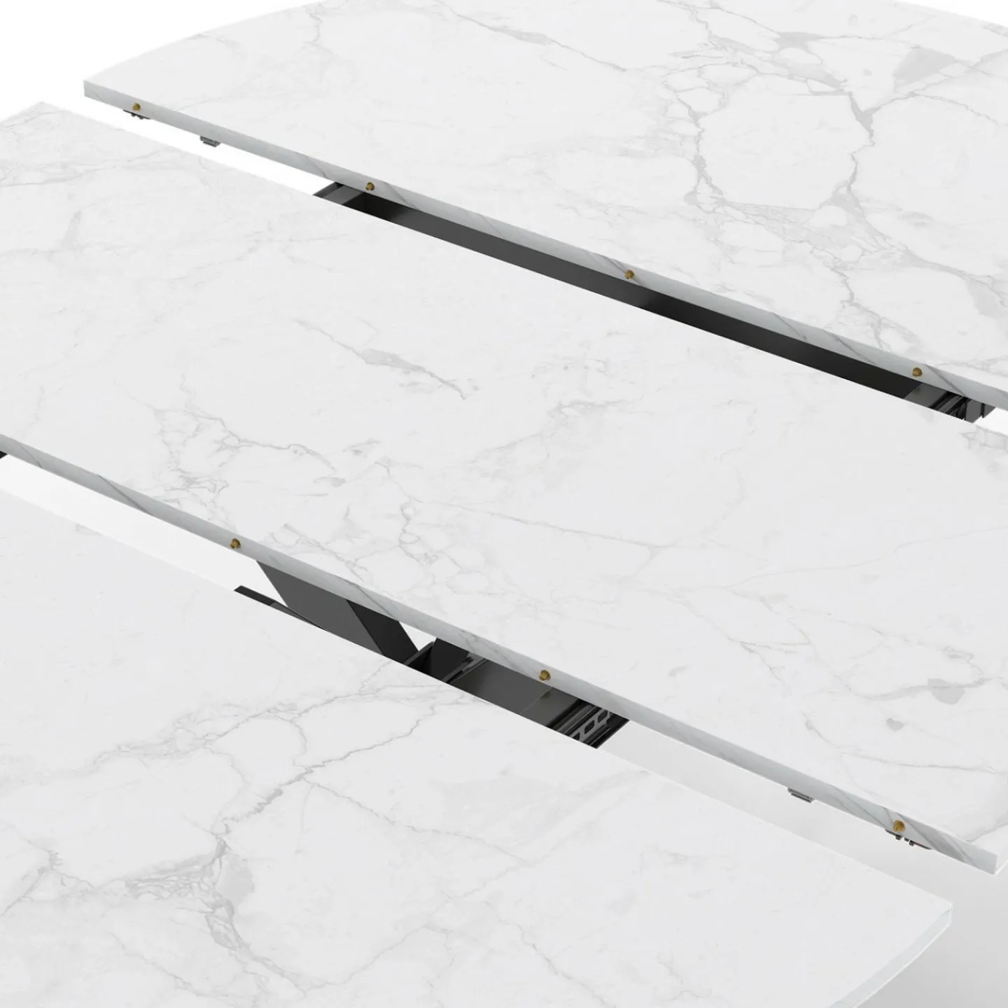 Table à manger ronde extensible plateau effet marbre 110-150 cm 4-8 personnes pied araignée métal noir*IDMarket Outlet