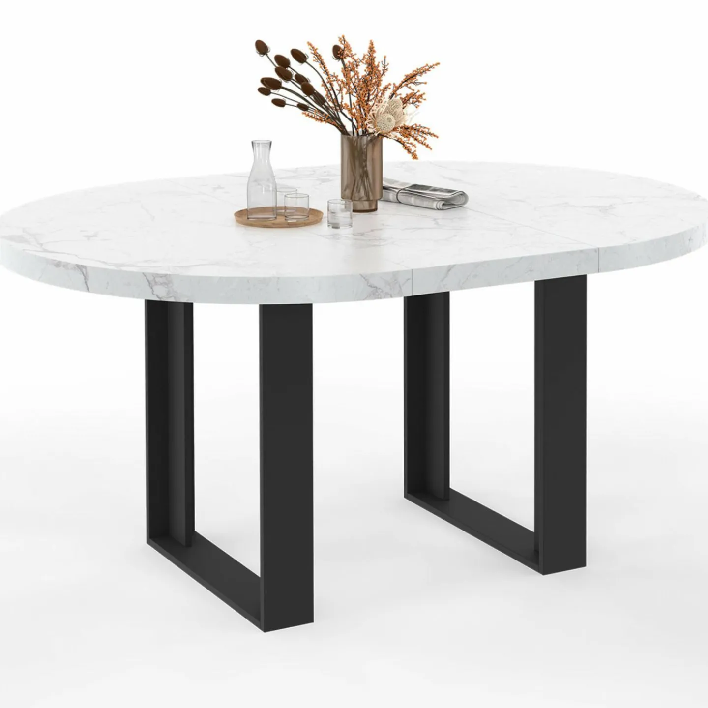 Table à manger ronde extensible de 110-150 cm pour 4 à 6 personnes à l’effet marbre*IDMarket Best