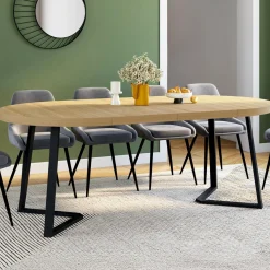Table à manger ronde extensible 110-200 cm 4-10 personnes en bois et pieds noirs*IDMarket Outlet