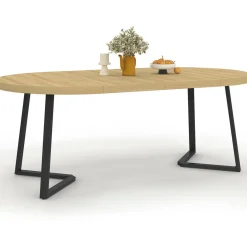 Table à manger ronde extensible 110-200 cm 4-10 personnes en bois et pieds noirs*IDMarket Outlet