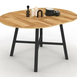 Table à manger ronde extensible bois et métal noir*IDMarket Best