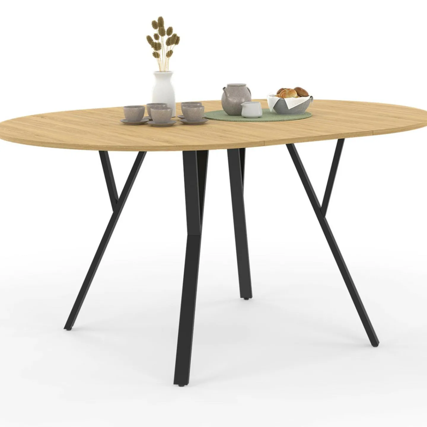 Table à manger ronde extensible 110-150 cm 4-8 personnes bois et noir design industriel*IDMarket