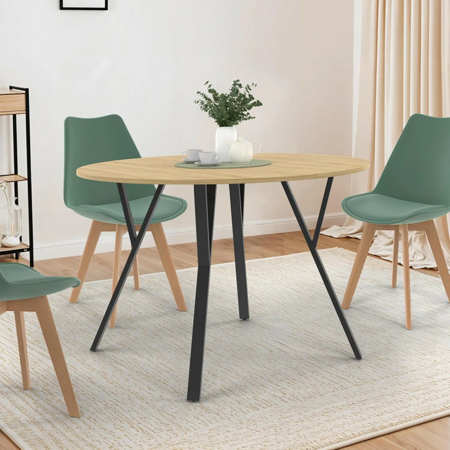 Table à manger ronde extensible 110-150 cm 4-8 personnes bois et noir design industriel*IDMarket