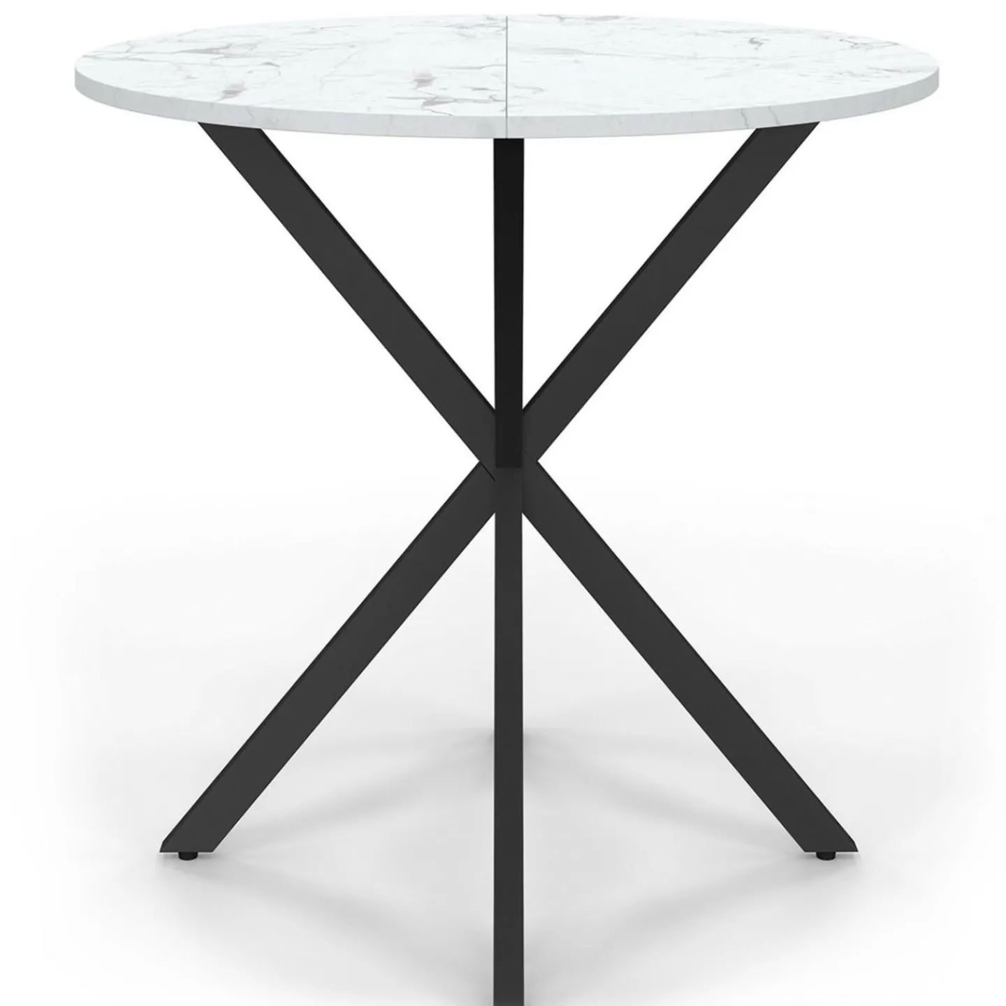 Table à manger ronde plateau effet marbre blanc pied araignée noir 4 personnes*IDMarket Discount
