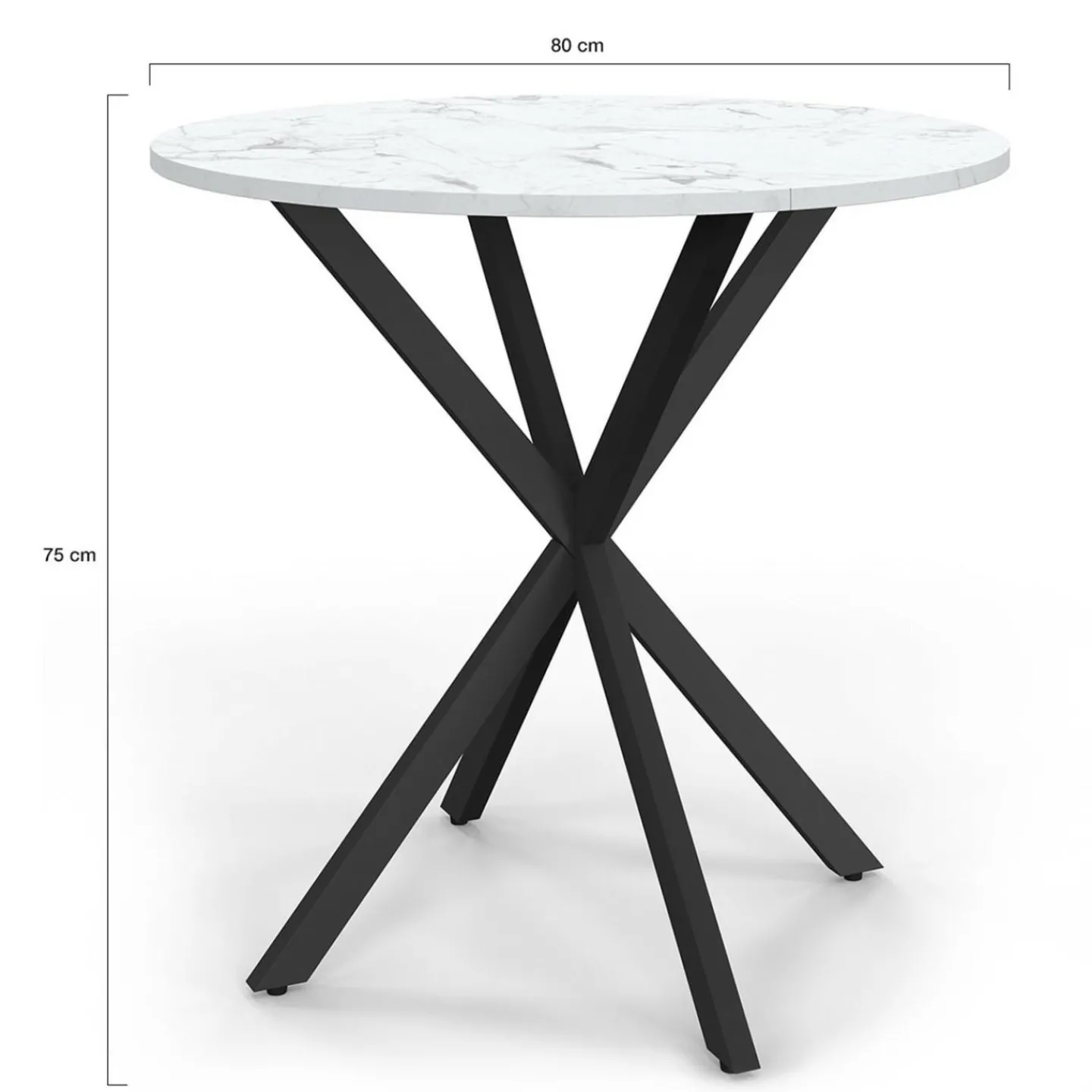 Table à manger ronde plateau effet marbre blanc pied araignée noir 4 personnes*IDMarket Discount