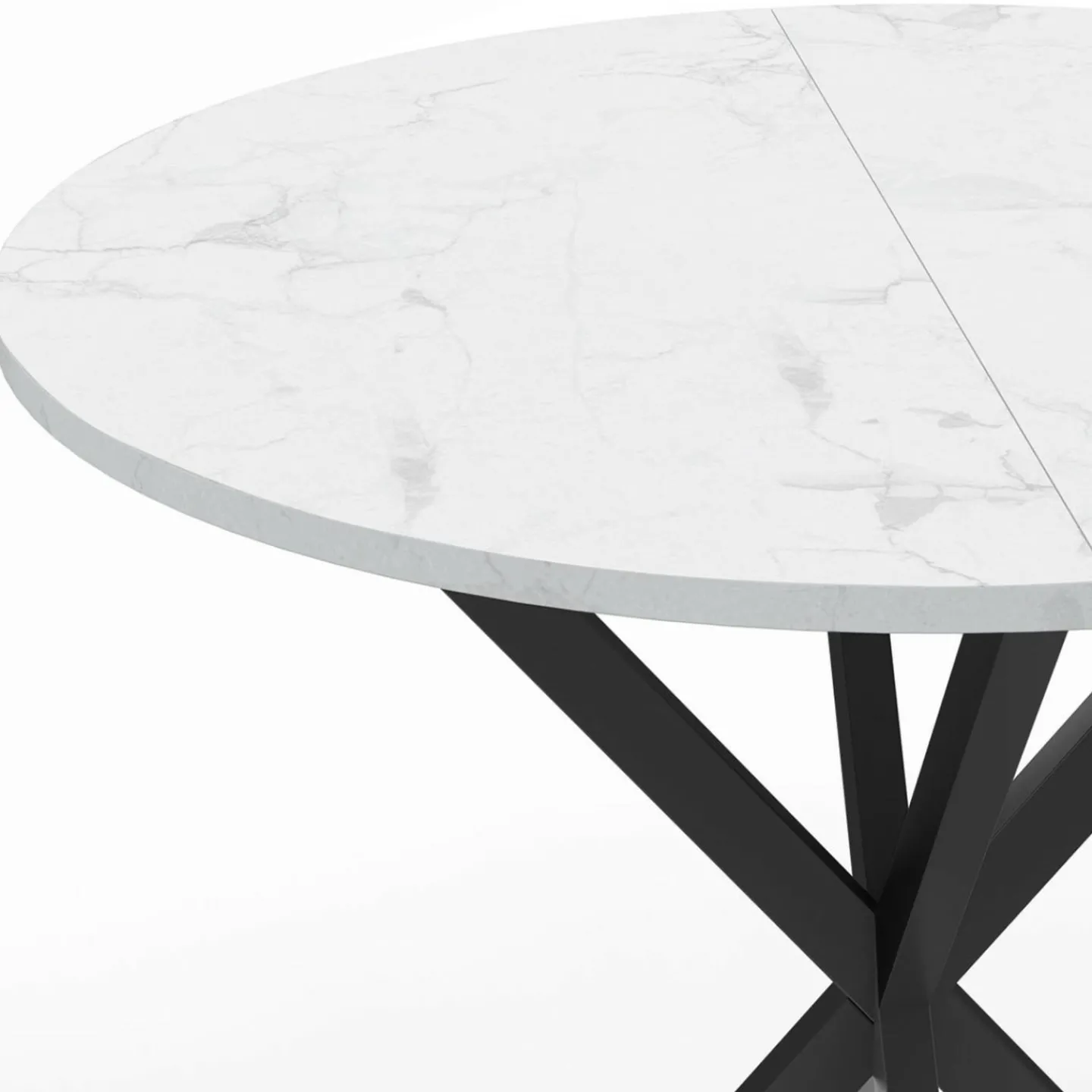 Table à manger ronde plateau effet marbre blanc pied araignée noir 4 personnes*IDMarket Discount