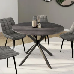Table à manger ronde plateau effet béton 110 cm pied araignée gris anthracite 6 personnes*IDMarket Hot