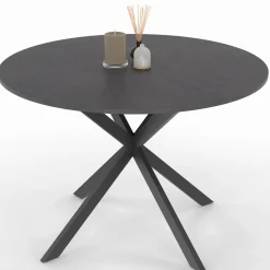 Table à manger ronde plateau effet béton 110 cm pied araignée gris anthracite 6 personnes*IDMarket Hot