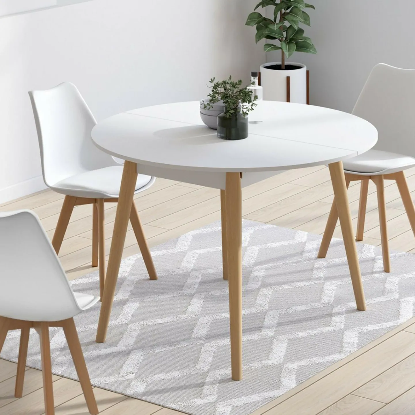 Table à manger ronde scandinave 110 cm blanc*IDMarket
