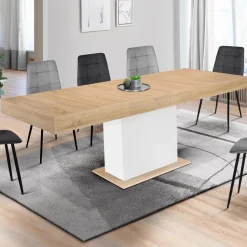 Table avec pied central bois et blanc extensible*IDMarket Best