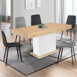 Table avec pied central bois et blanc extensible*IDMarket Best
