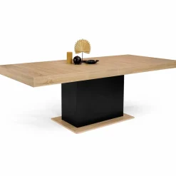 Table avec pied central bois et noir extensible*IDMarket