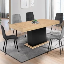 Table avec pied central bois et noir extensible*IDMarket