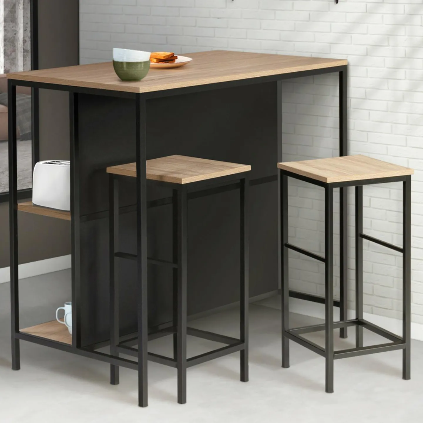 Table bar industriel 2 tabourets*IDMarket Discount