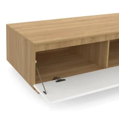 Table basse 110 cm avec porte façon hêtre et blanc*IDMarket New