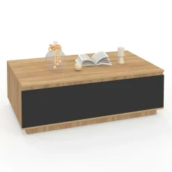 Table basse 110 cm avec porte façon hêtre et noir*IDMarket