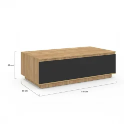 Table basse 110 cm avec porte façon hêtre et noir*IDMarket