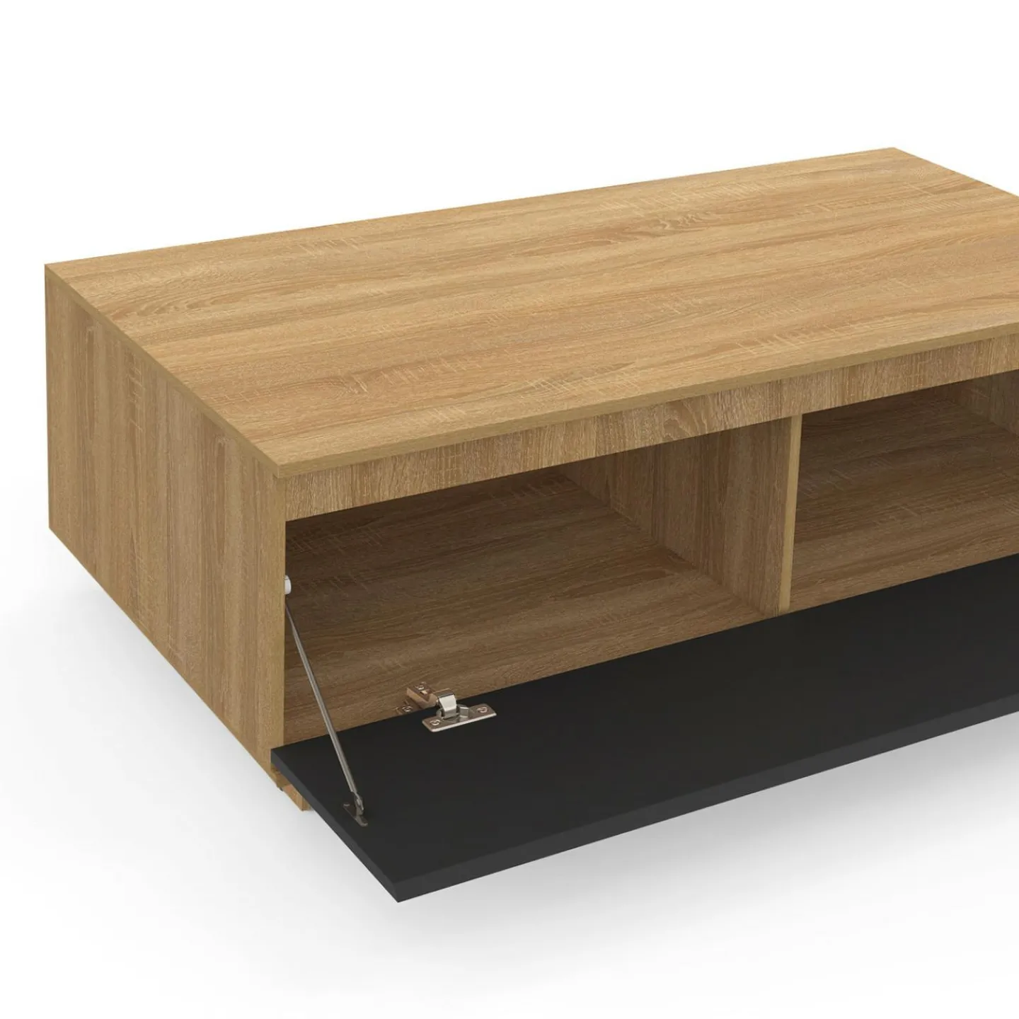 Table basse 110 cm avec porte façon hêtre et noir*IDMarket