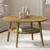 Table basse 70 cm ronde bois façon hêtre et plateau effet naturel cannage*IDMarket