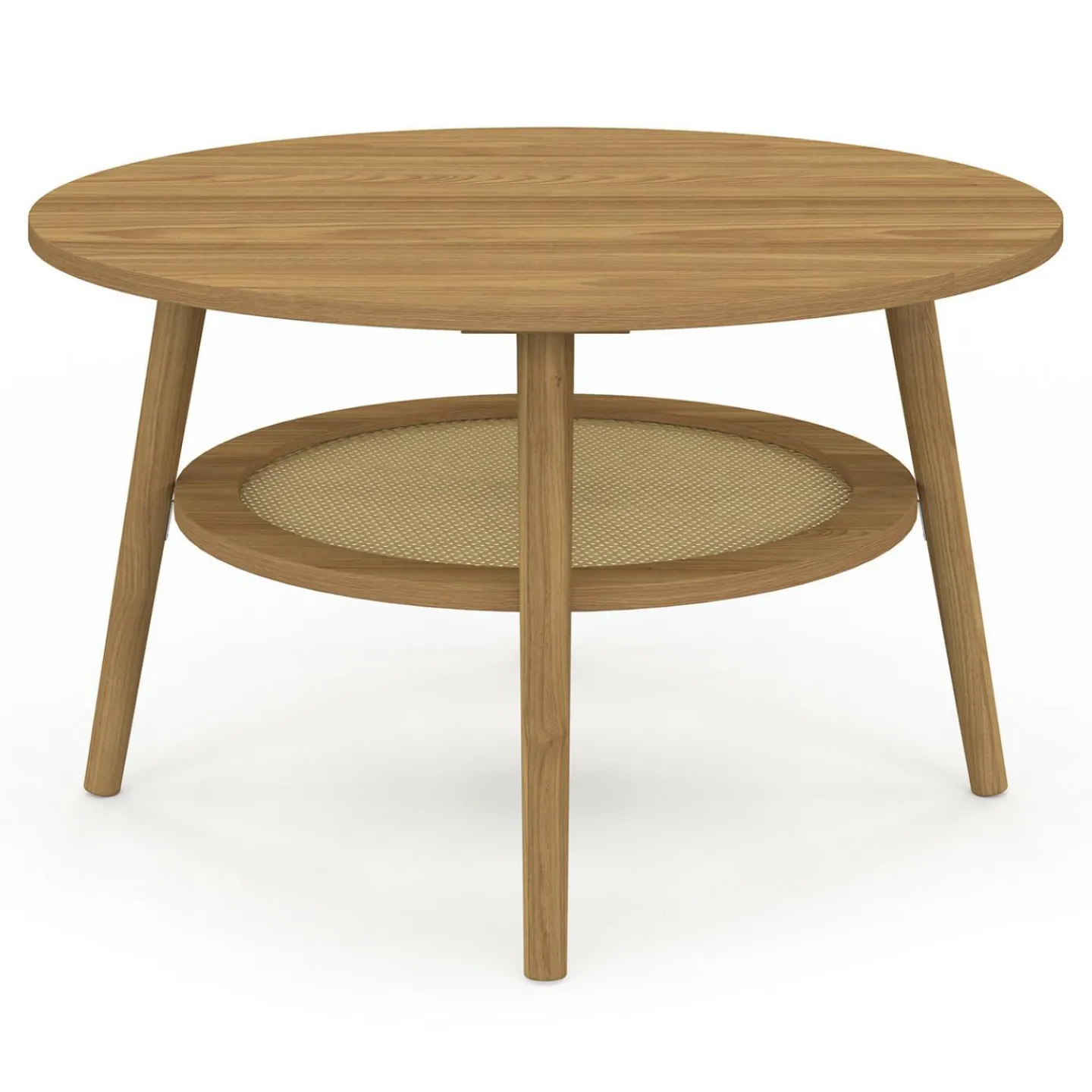 Table basse 70 cm ronde bois façon hêtre et plateau effet naturel cannage*IDMarket