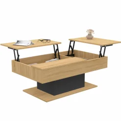 Table basse 2 plateaux relevables bois et noir*IDMarket