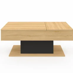 Table basse 2 plateaux relevables bois et noir*IDMarket
