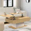 Table basse 2 plateaux relevables bois et blanc*IDMarket Sale