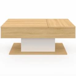 Table basse 2 plateaux relevables bois et blanc*IDMarket Sale