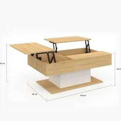 Table basse 2 plateaux relevables bois et blanc*IDMarket Sale