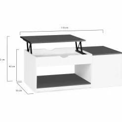 Table basse 2 plateaux relevables bois blanc et gris*IDMarket Outlet