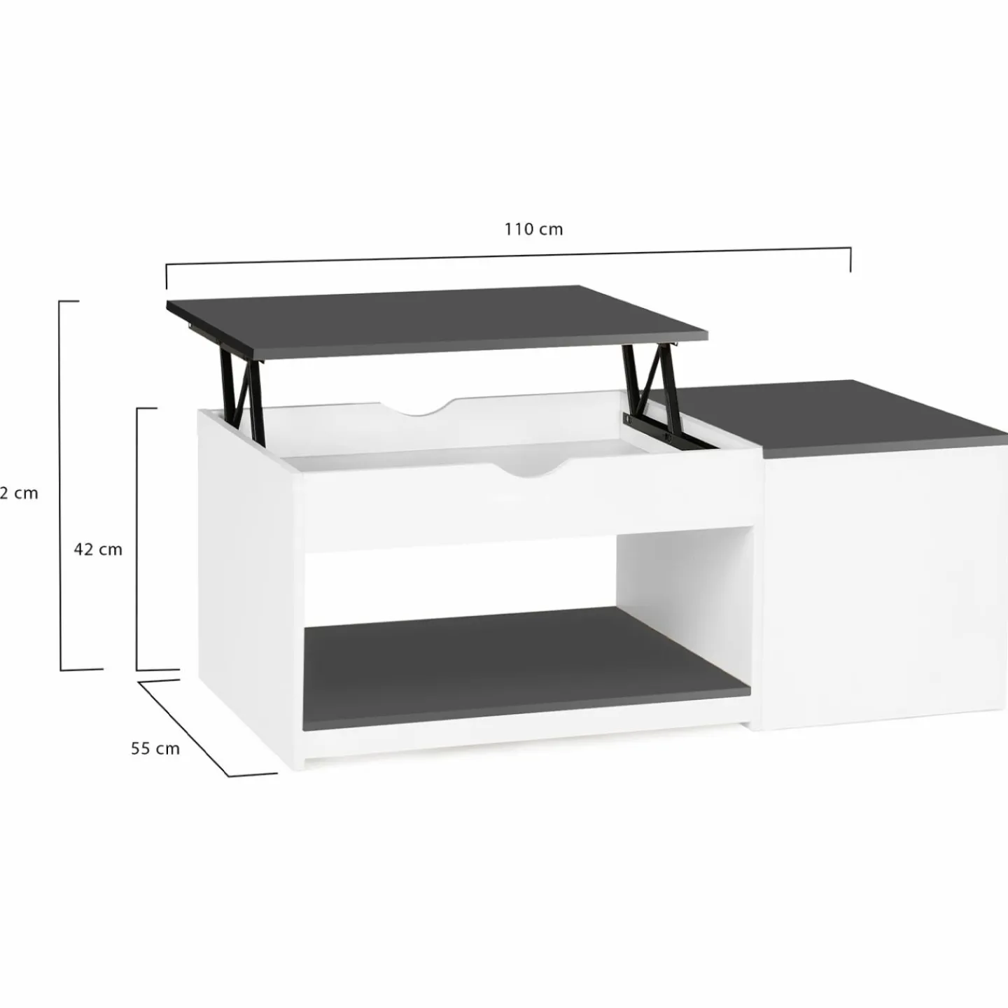 Table basse 2 plateaux relevables bois blanc et gris*IDMarket Outlet
