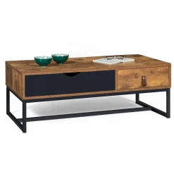 Table basse 2 tiroirs style industriel effet bois vieilli*IDMarket Discount