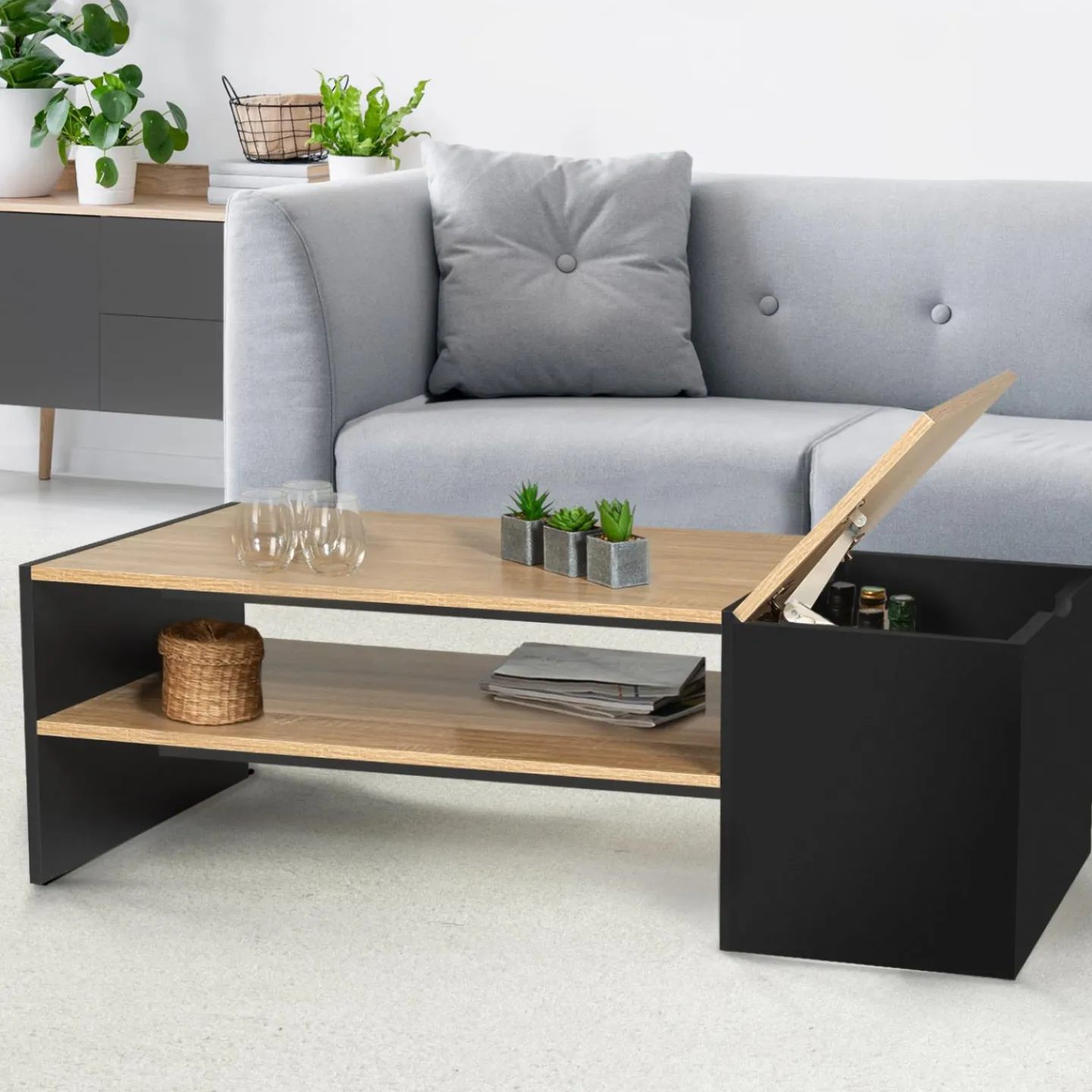 Table basse avec bar bois et noir*IDMarket
