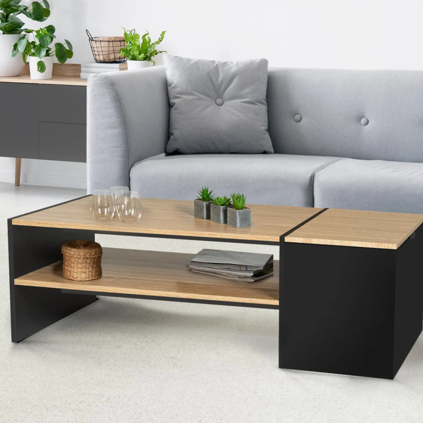 Table basse avec bar bois et noir*IDMarket