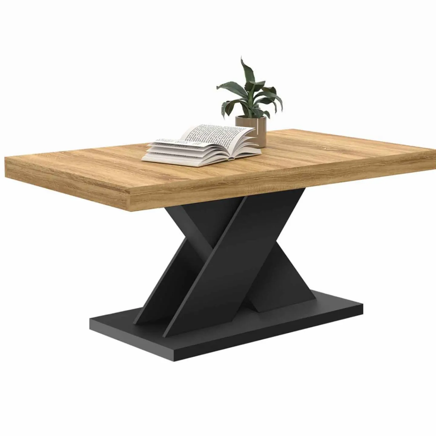 Table basse avec plateau bois et pied en X noir*IDMarket Discount