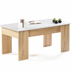 Table basse avec plateau relevable bois blanc et imitation hêtre*IDMarket Hot