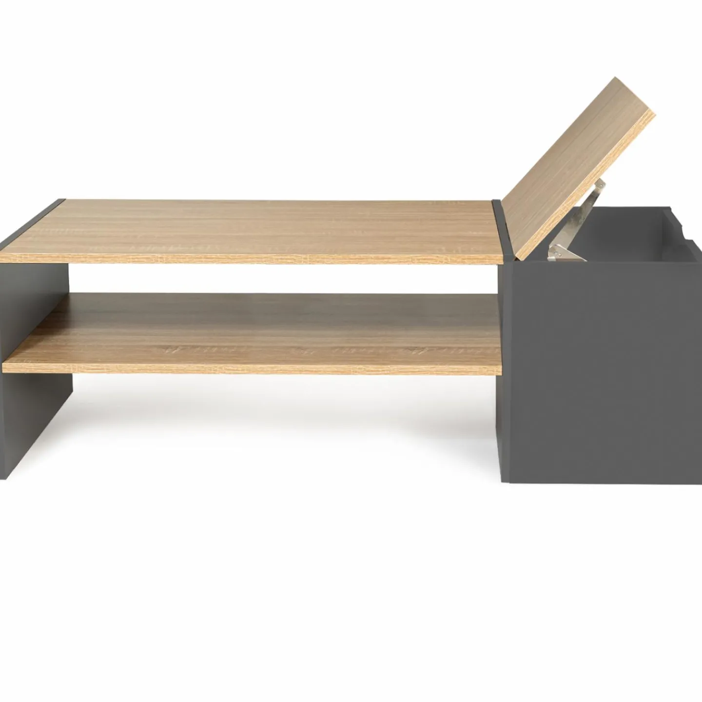 Table basse avec rangement bar 110 cm bois imitation hêtre et gris*IDMarket