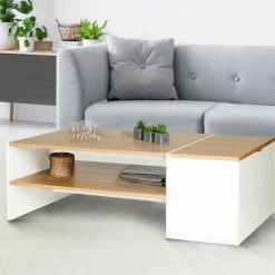Table basse avec rangement bar 110 cm bois imitation hêtre et blanc*IDMarket Best