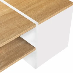 Table basse avec rangement bar 110 cm bois imitation hêtre et blanc*IDMarket Best