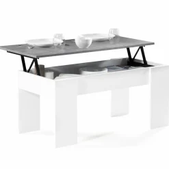 Table basse bois blanc plateau relevable effet béton*IDMarket