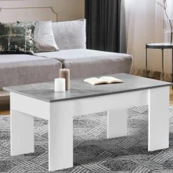 Table basse bois blanc plateau relevable effet béton*IDMarket